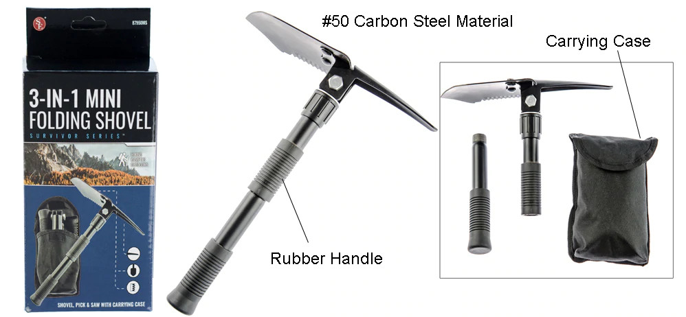 3-in-1 Mini Folding Shovel With Pick Saw & Case